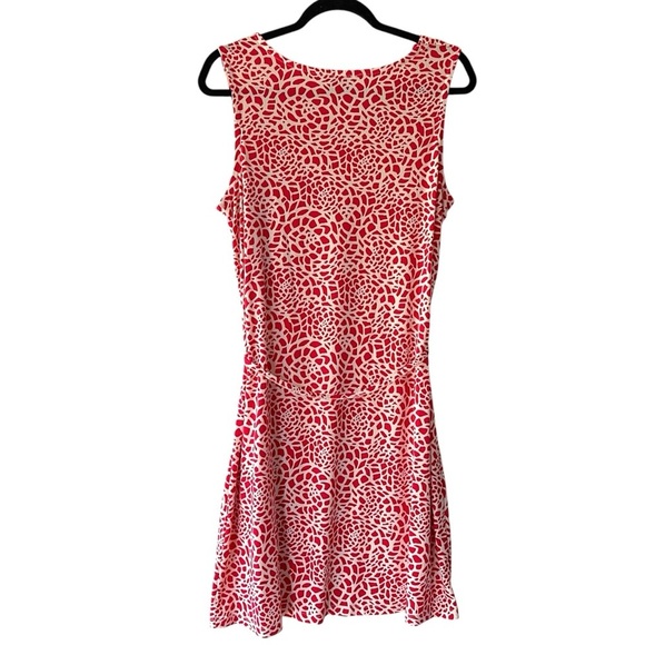 LOFT NWOT SLEEVELESS TIE FRONT DRESS RED & WHITE MOSAIC PRINT | MEDIUM - Picture 6 of 8